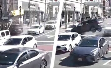 Позашляховик у повітрі: Водій врізався в Buffalo Wild Wings, пішоходи дивом залишилися живими